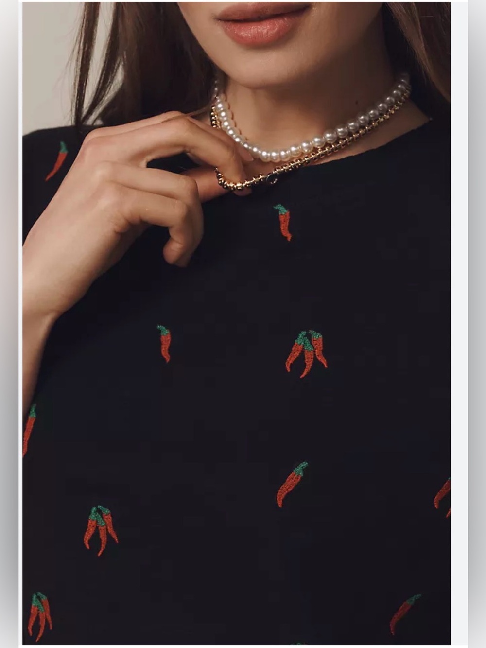 Anthropologie the Caitlin Boxy Tee by Maeve: Embroidered Red Chili Peppers M - Picture 4 of 10